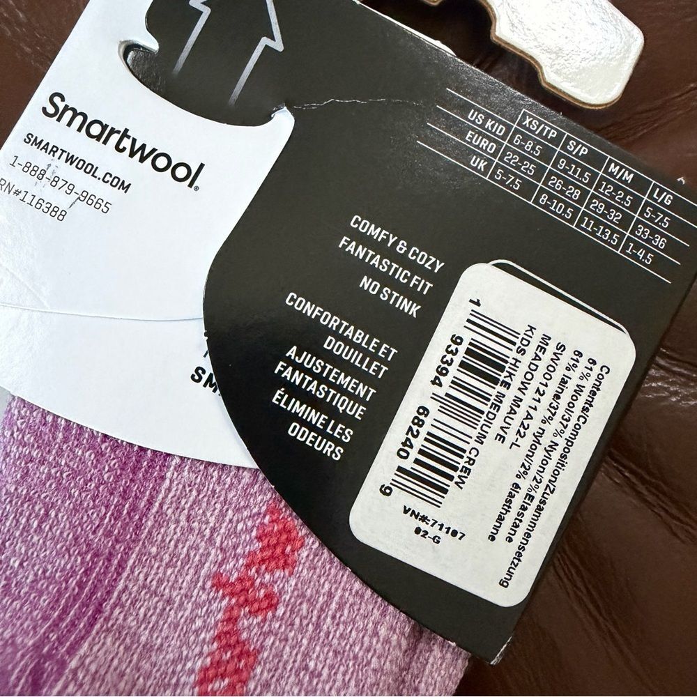 NWT Kids Smartwool Hike Merino Wool Crew Socks Large 5 - 7.5 Lavender NEW - Picture 2 of 4